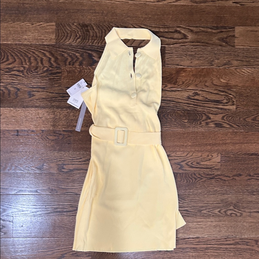Anthropologie Pale Yellow Belted Polo Mini Dress